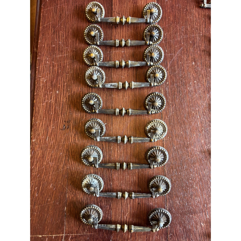 Vintage KBC Keeler Brass Co Set of 9 Bail Drawer Pulls 4" Centers Ornate